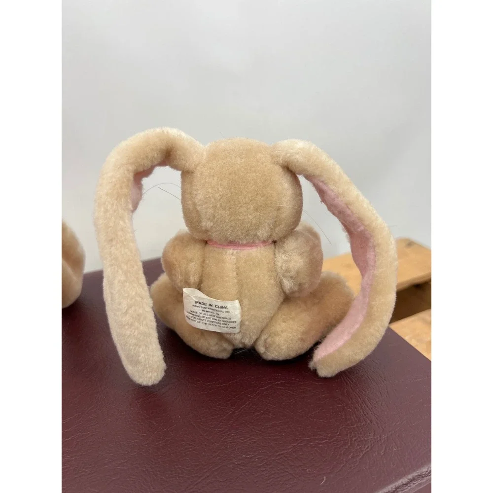 Vtg Wangs Int'l Jointed Plush Bunny Rabbit Pair Twins Pink Bow Floppy Ears‎ 5